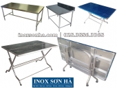 Bàn inox hình chữ nhật dùng cho căn tin, bàn ghế inox nhà hàng